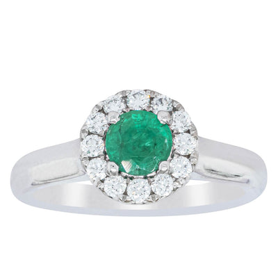 18ct White Gold Emerald & Diamond Eclipse Ring-Ring-Walker & Hall