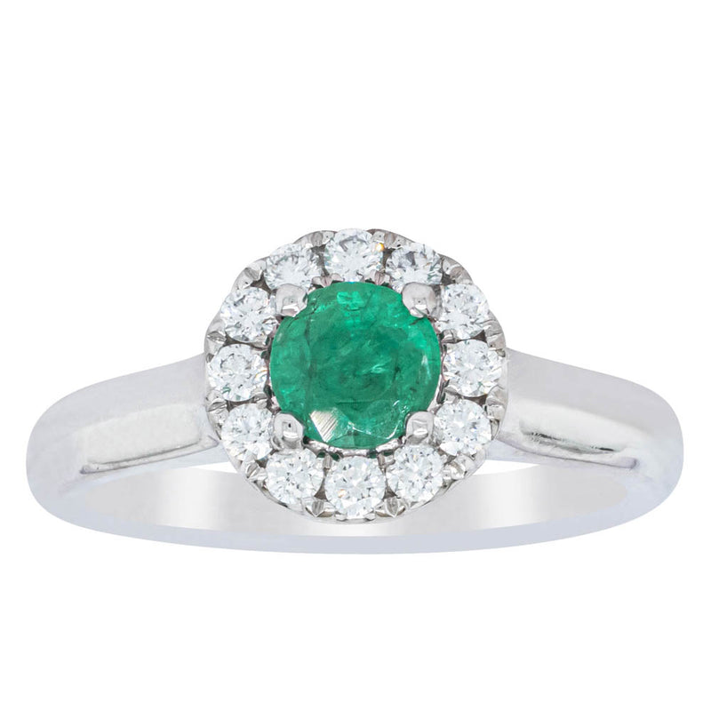 18ct White Gold Emerald & Diamond Eclipse Ring-Ring-Walker & Hall