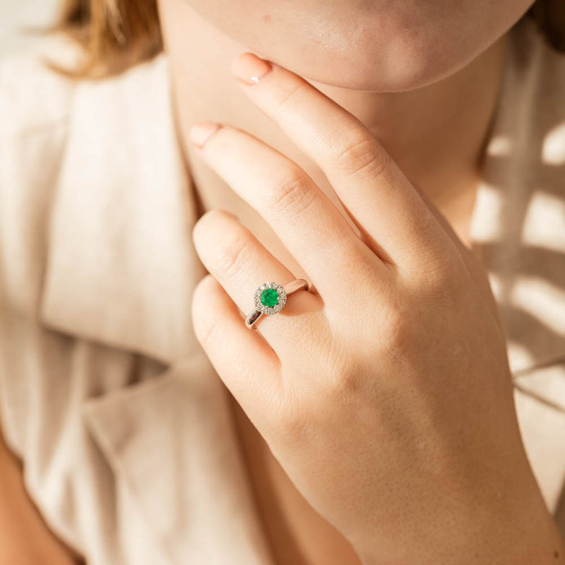 18ct White Gold Emerald & Diamond Eclipse Ring-Ring-Walker & Hall