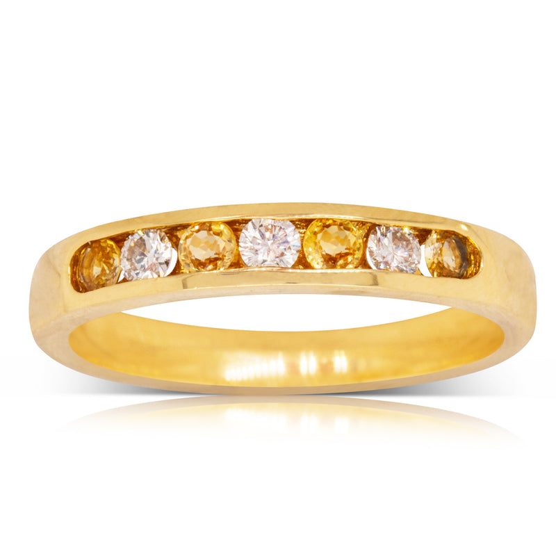 18ct Yellow Gold Yellow Sapphire & Diamond Band-Ring-Walker & Hall