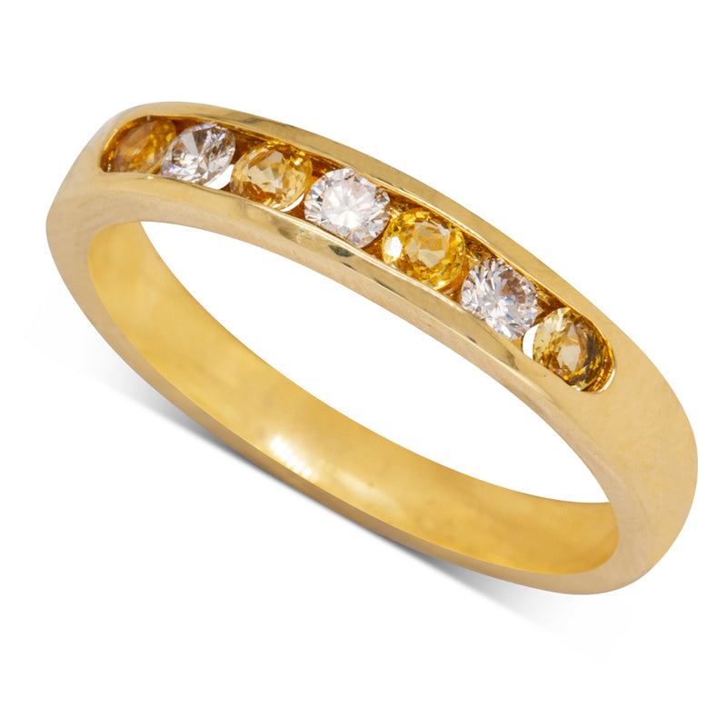 18ct Yellow Gold Yellow Sapphire & Diamond Band-Ring-Walker & Hall