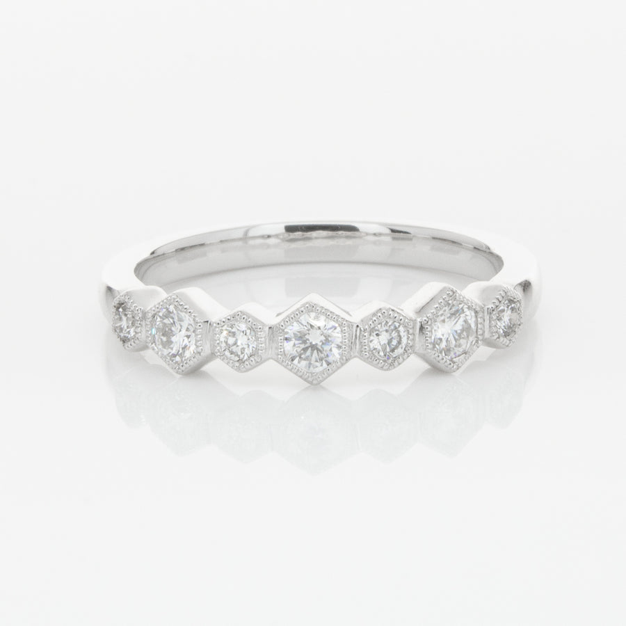 18ct White Gold Diamond Deco Band-Ring-Walker & Hall
