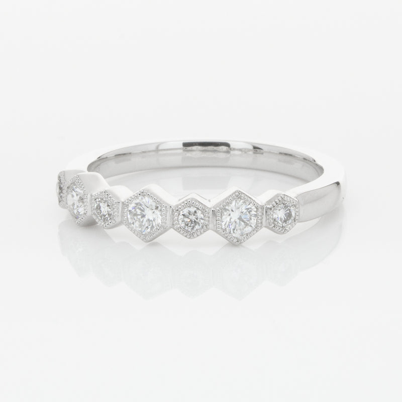 18ct White Gold Diamond Deco Band-Ring-Walker & Hall