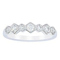18ct White Gold Diamond Deco Band-Ring-Walker & Hall