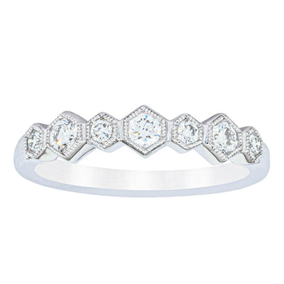 18ct White Gold Diamond Deco Band-Ring-Walker & Hall