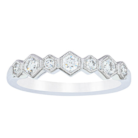 18ct White Gold Diamond Deco Band-Ring-Walker & Hall