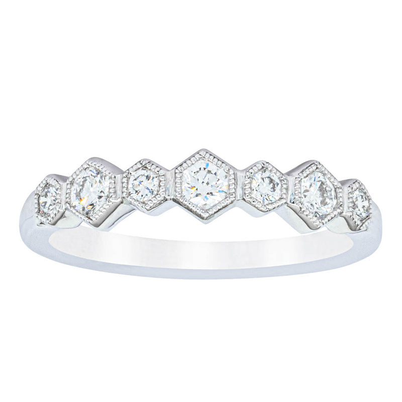 18ct White Gold Diamond Deco Band-Ring-Walker & Hall