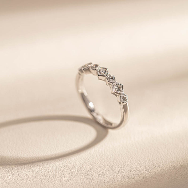 18ct White Gold Diamond Deco Band-Ring-Walker & Hall