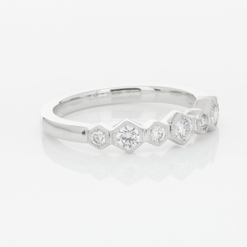 18ct White Gold Diamond Deco Band-Ring-Walker & Hall