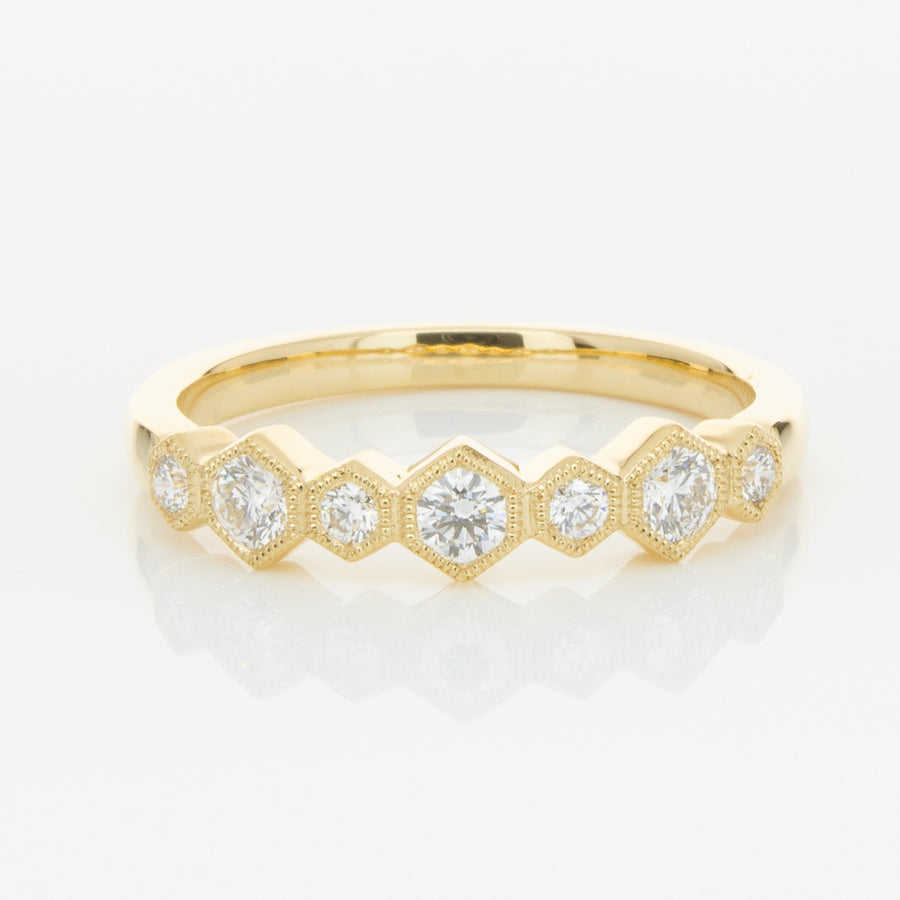 18ct Yellow Gold Diamond Deco Band-Ring-Walker & Hall