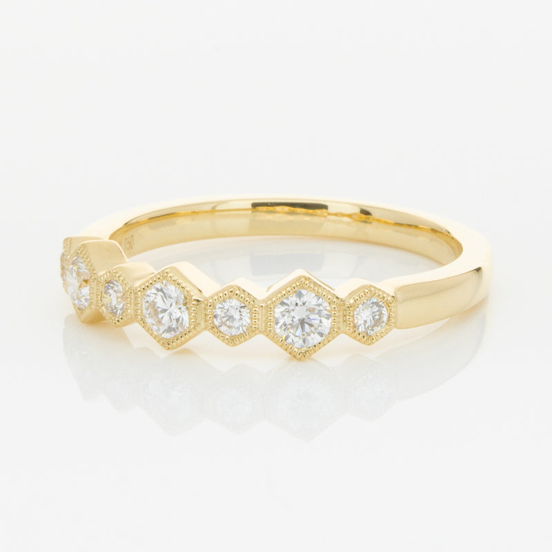 18ct Yellow Gold Diamond Deco Band-Ring-Walker & Hall