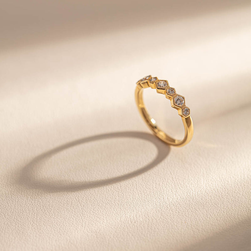 18ct Yellow Gold Diamond Deco Band-Ring-Walker & Hall