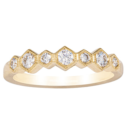 18ct Yellow Gold Diamond Deco Band-Ring-Walker & Hall