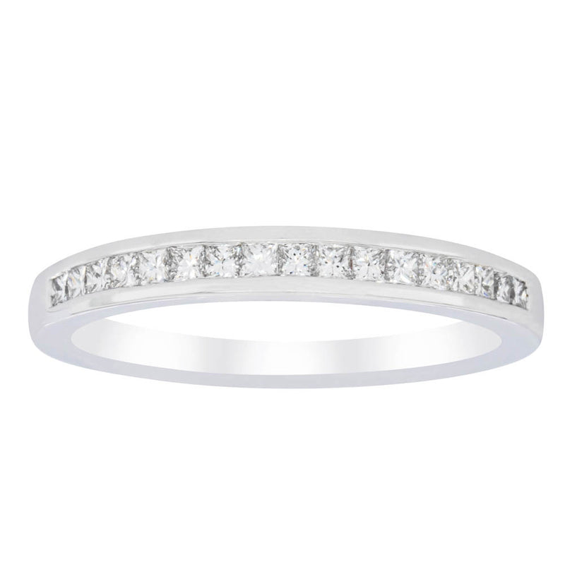 18ct White Gold Princess Cut Diamond Band-Ring-Walker & Hall