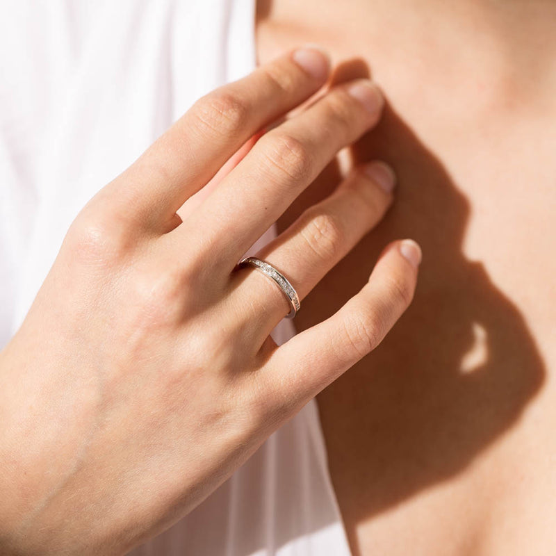 18ct White Gold Princess Cut Diamond Band-Ring-Walker & Hall