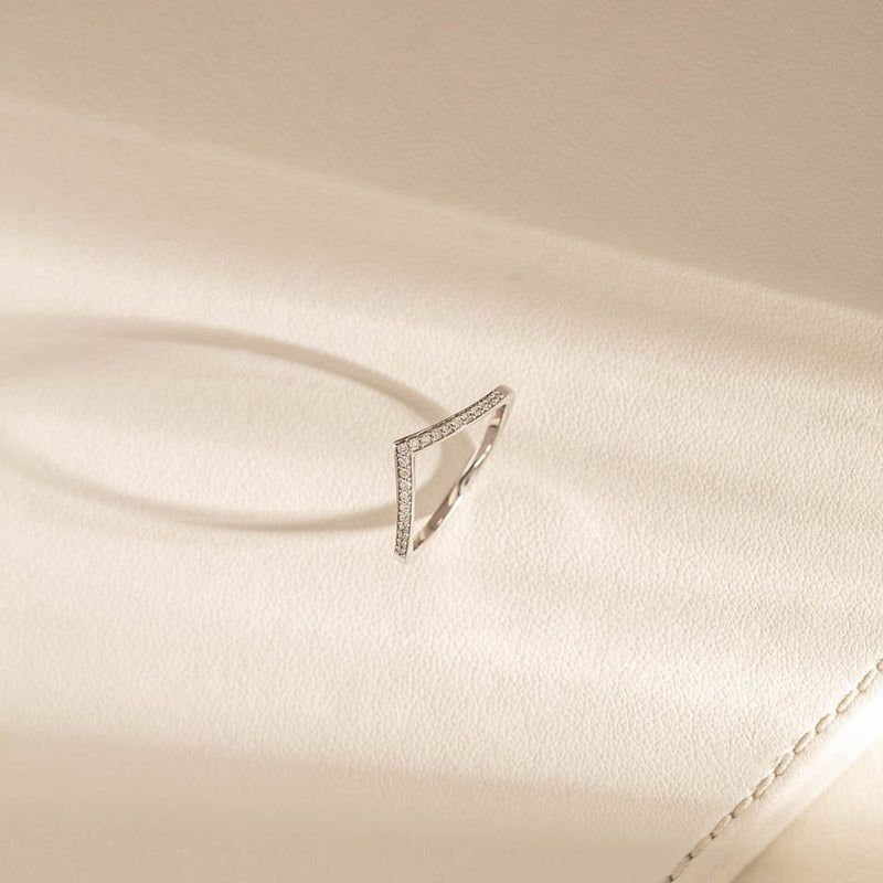 14ct White Gold Diamond Chevron Band-Ring-Walker & Hall