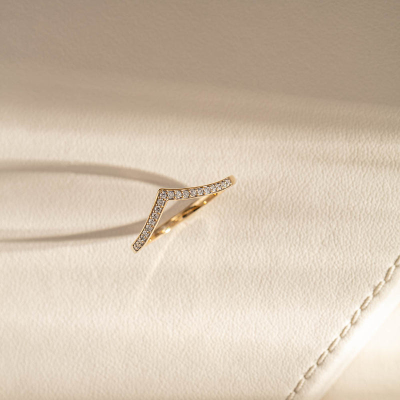14ct Yellow Gold Diamond Chevron Band-Ring-Walker & Hall
