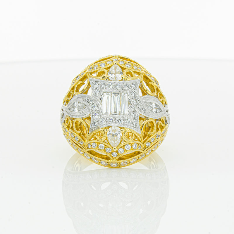 18ct White & Yellow Gold Diamond Dress Ring-Ring-Walker & Hall