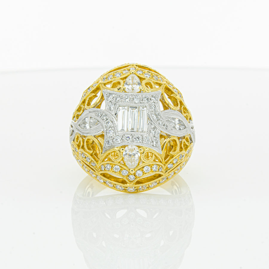 18ct White & Yellow Gold Diamond Dress Ring-Ring-Walker & Hall