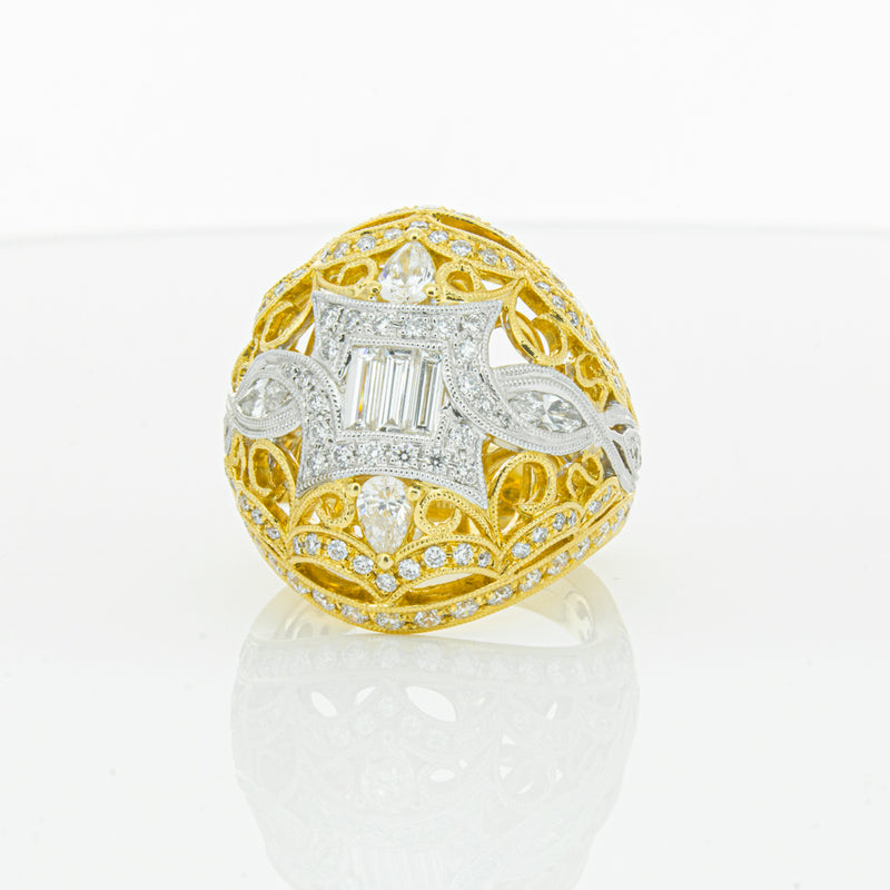 18ct White & Yellow Gold Diamond Dress Ring-Ring-Walker & Hall