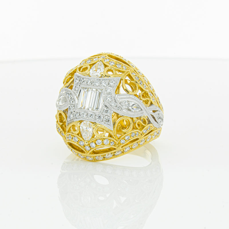 18ct White & Yellow Gold Diamond Dress Ring-Ring-Walker & Hall