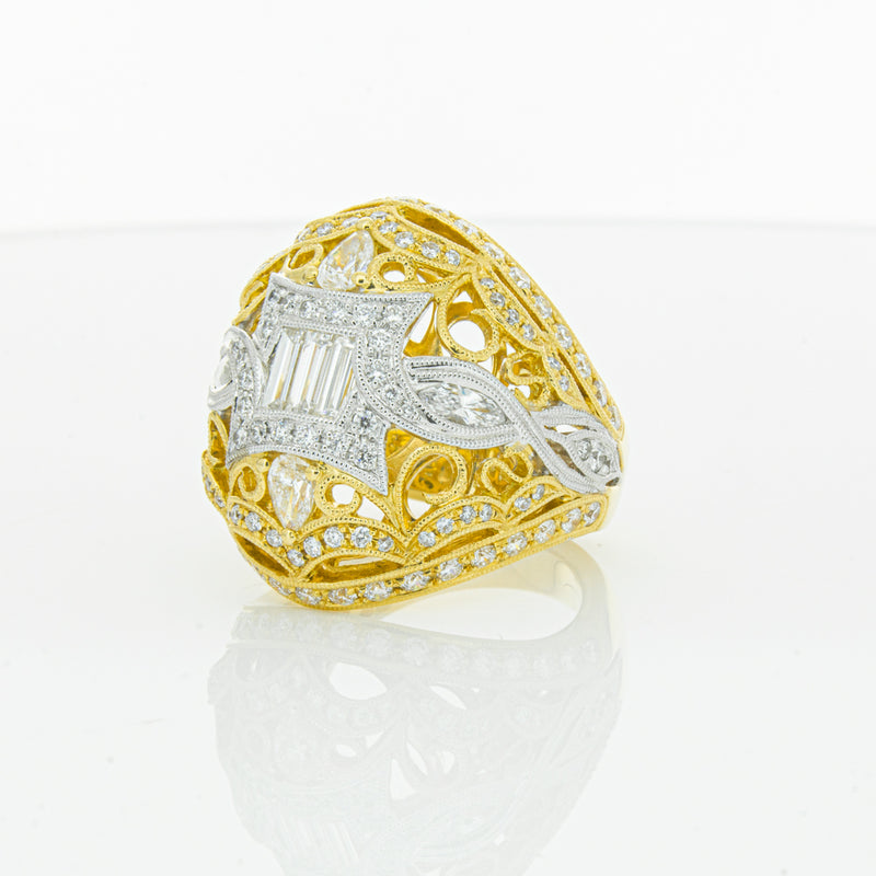 18ct White & Yellow Gold Diamond Dress Ring-Ring-Walker & Hall