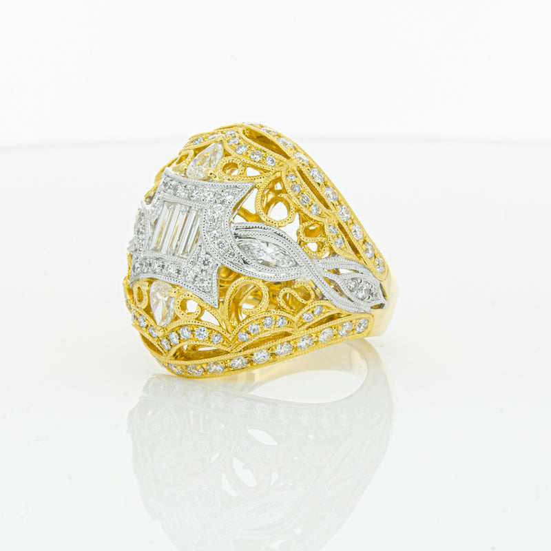 18ct White & Yellow Gold Diamond Dress Ring-Ring-Walker & Hall