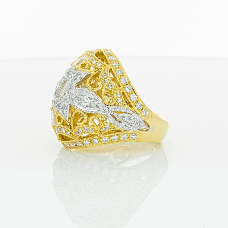 18ct White & Yellow Gold Diamond Dress Ring-Ring-Walker & Hall