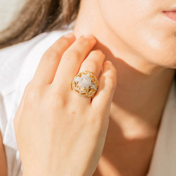 18ct White & Yellow Gold Diamond Dress Ring-Ring-Walker & Hall