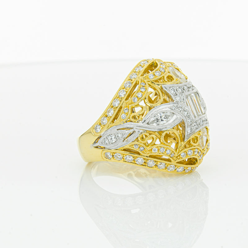 18ct White & Yellow Gold Diamond Dress Ring-Ring-Walker & Hall