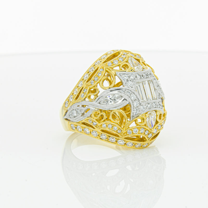 18ct White & Yellow Gold Diamond Dress Ring-Ring-Walker & Hall