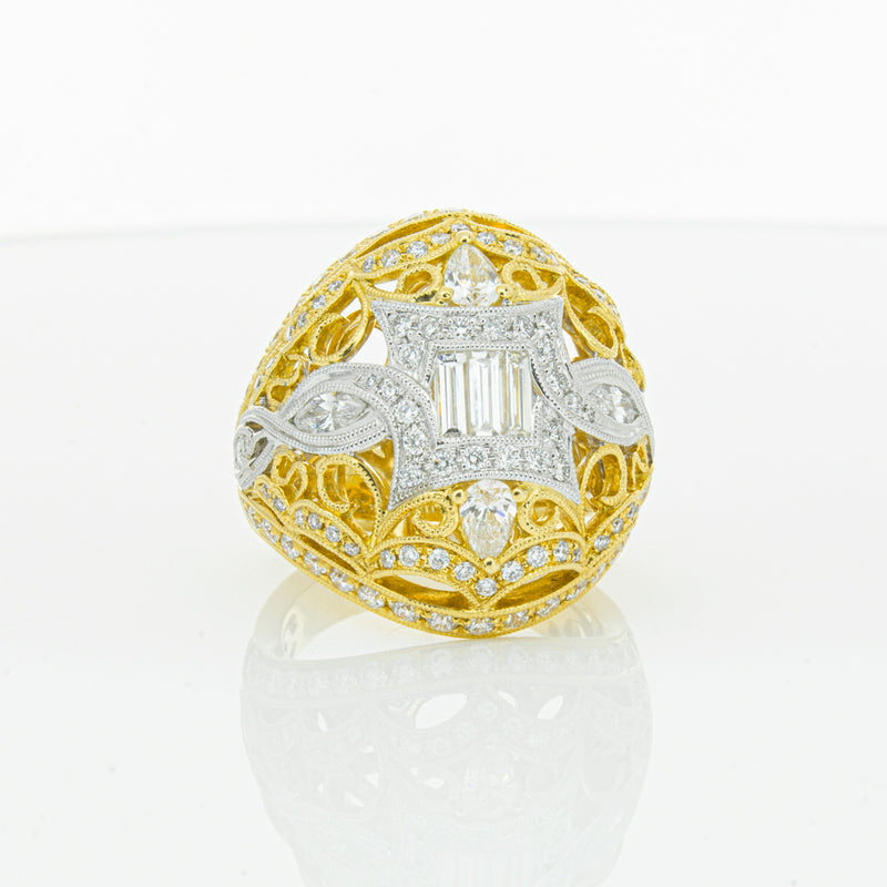 18ct White & Yellow Gold Diamond Dress Ring-Ring-Walker & Hall