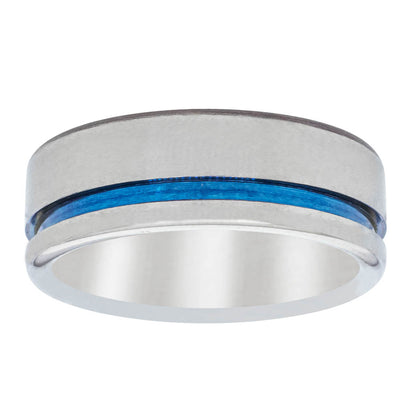 Titanium Ring With Blue Stripe-Ring-Walker & Hall