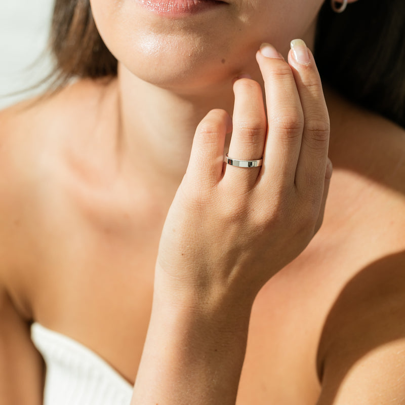 18ct White Gold 3mm Square Profile Band-Ring-Walker & Hall