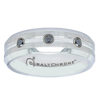 Cobalt Satin-Finish Beveled Edge Black Diamond Set 7.5mm Ring-Ring-Walker & Hall