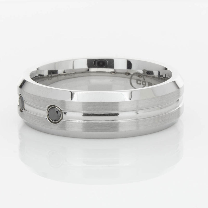 Cobalt Satin-Finish Beveled Edge Black Diamond Set 7.5mm Ring-Ring-Walker & Hall