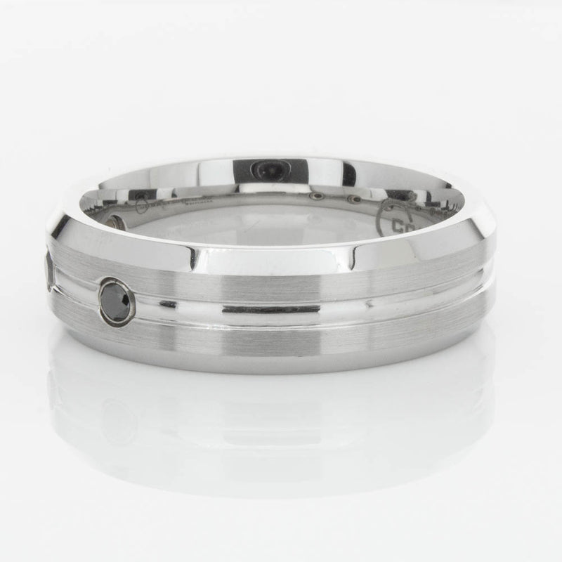 Cobalt Satin-Finish Beveled Edge Black Diamond Set 7.5mm Ring-Ring-Walker & Hall