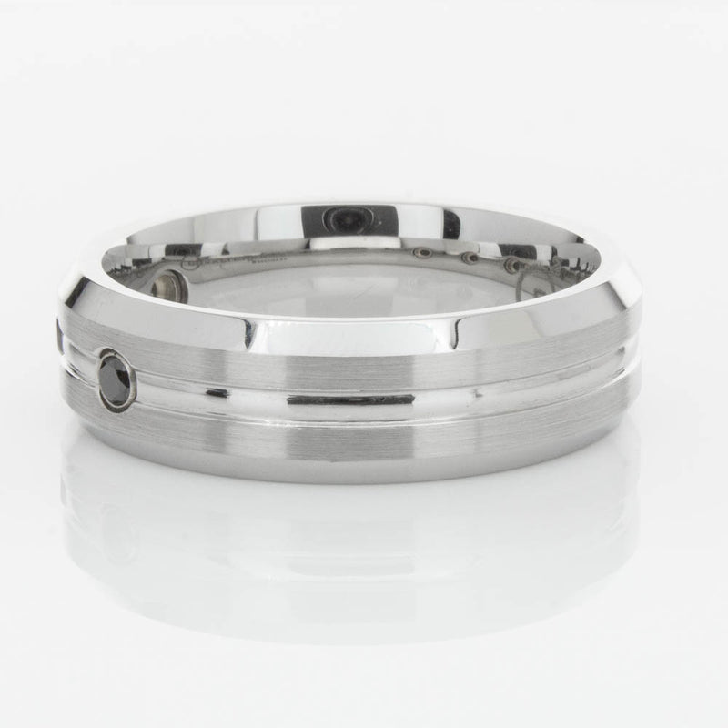 Cobalt Satin-Finish Beveled Edge Black Diamond Set 7.5mm Ring-Ring-Walker & Hall