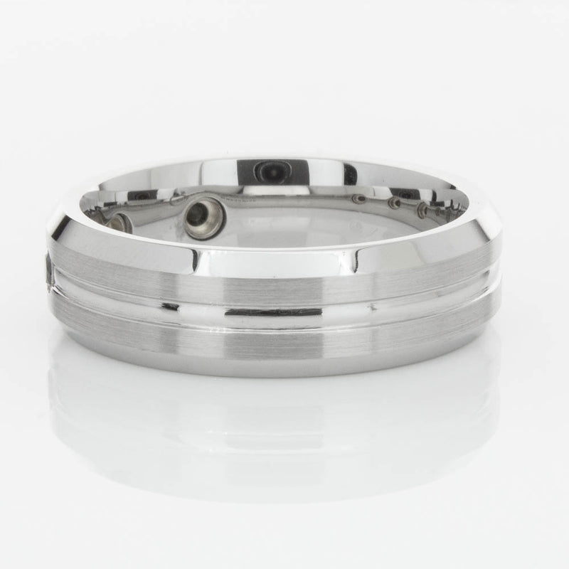 Cobalt Satin-Finish Beveled Edge Black Diamond Set 7.5mm Ring-Ring-Walker & Hall