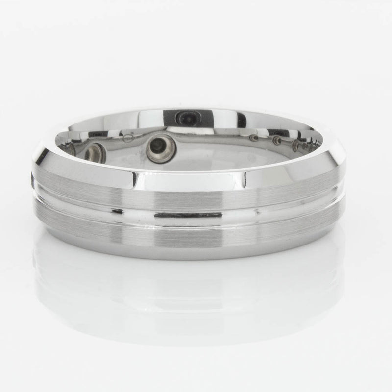 Cobalt Satin-Finish Beveled Edge Black Diamond Set 7.5mm Ring-Ring-Walker & Hall