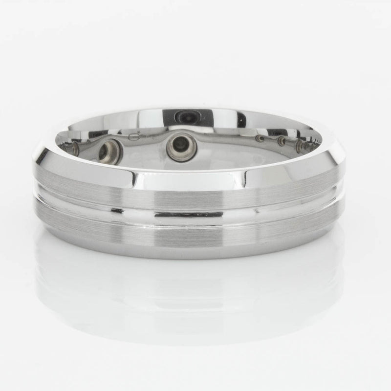 Cobalt Satin-Finish Beveled Edge Black Diamond Set 7.5mm Ring-Ring-Walker & Hall