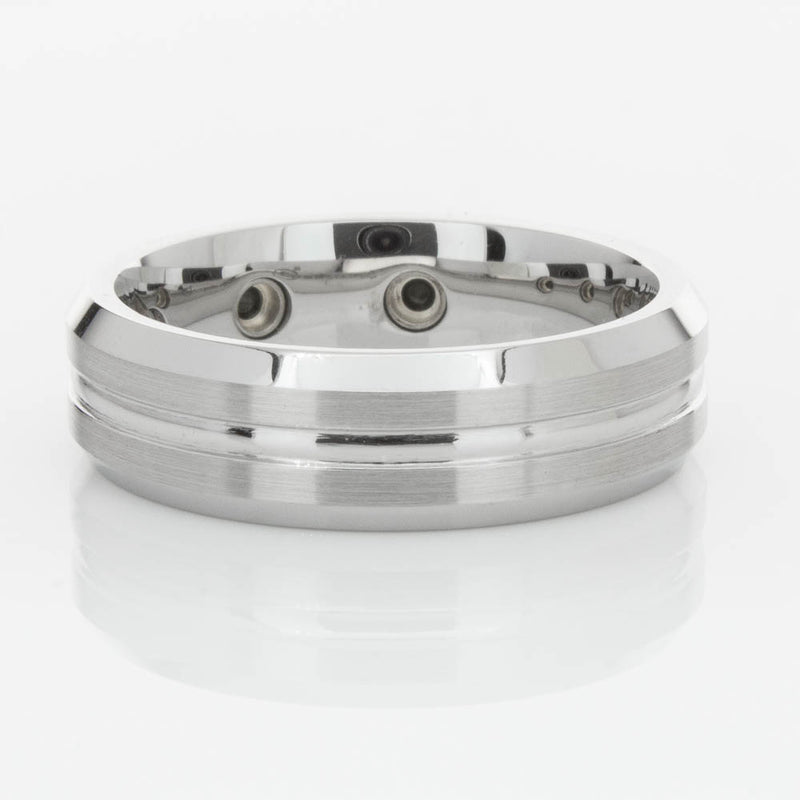 Cobalt Satin-Finish Beveled Edge Black Diamond Set 7.5mm Ring-Ring-Walker & Hall