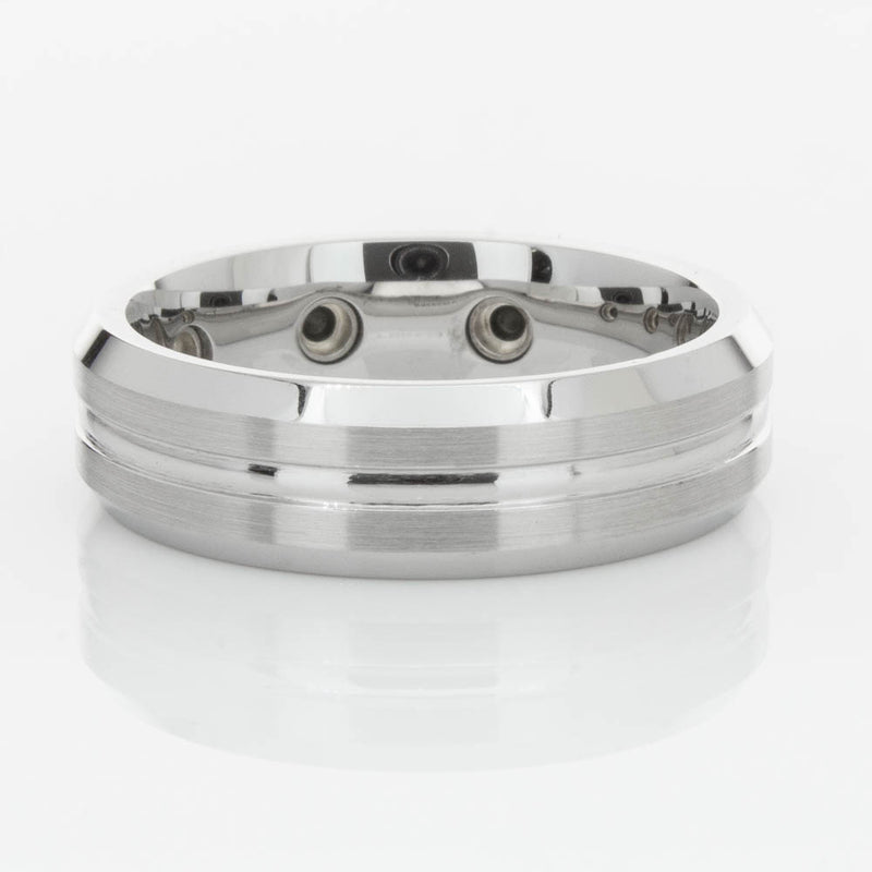 Cobalt Satin-Finish Beveled Edge Black Diamond Set 7.5mm Ring-Ring-Walker & Hall