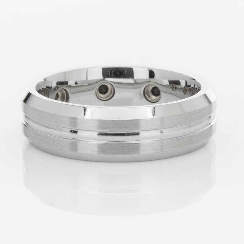 Cobalt Satin-Finish Beveled Edge Black Diamond Set 7.5mm Ring-Ring-Walker & Hall