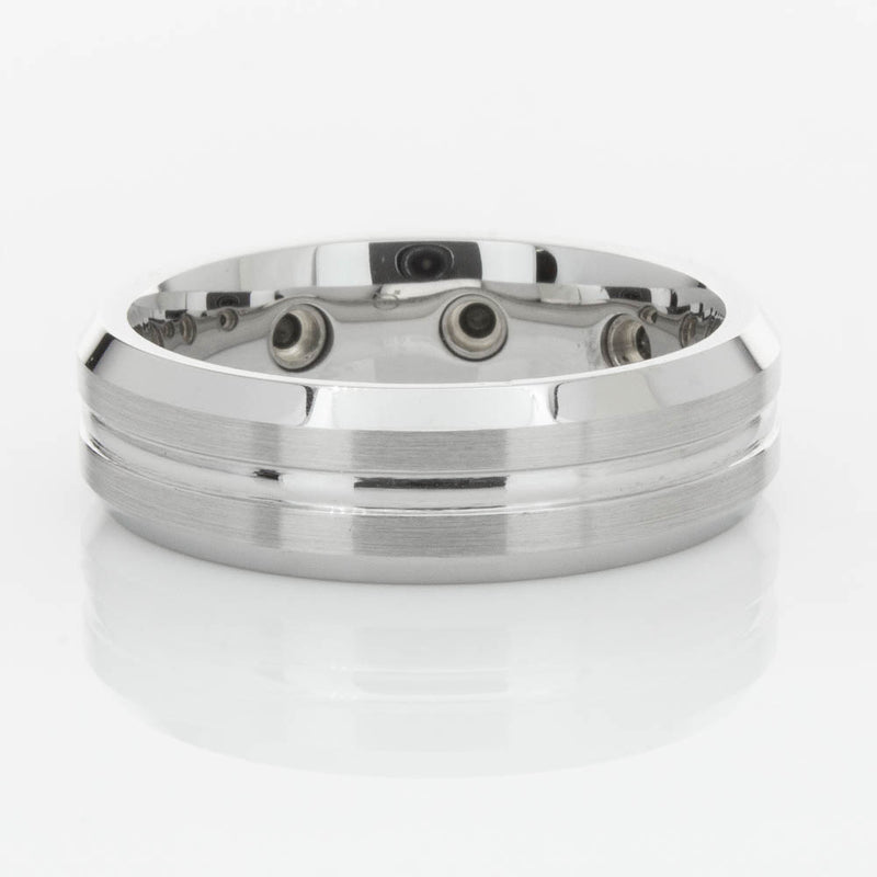 Cobalt Satin-Finish Beveled Edge Black Diamond Set 7.5mm Ring-Ring-Walker & Hall