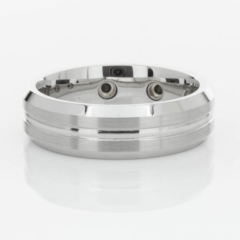 Cobalt Satin-Finish Beveled Edge Black Diamond Set 7.5mm Ring-Ring-Walker & Hall