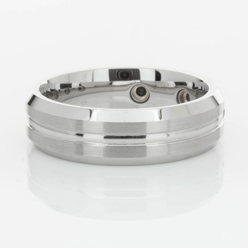 Cobalt Satin-Finish Beveled Edge Black Diamond Set 7.5mm Ring-Ring-Walker & Hall