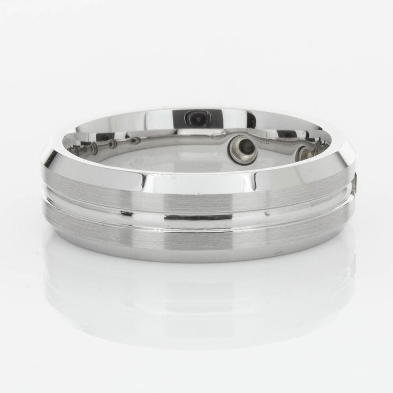 Cobalt Satin-Finish Beveled Edge Black Diamond Set 7.5mm Ring-Ring-Walker & Hall