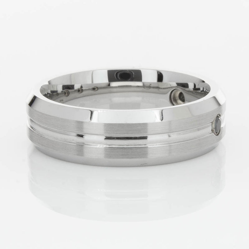 Cobalt Satin-Finish Beveled Edge Black Diamond Set 7.5mm Ring-Ring-Walker & Hall