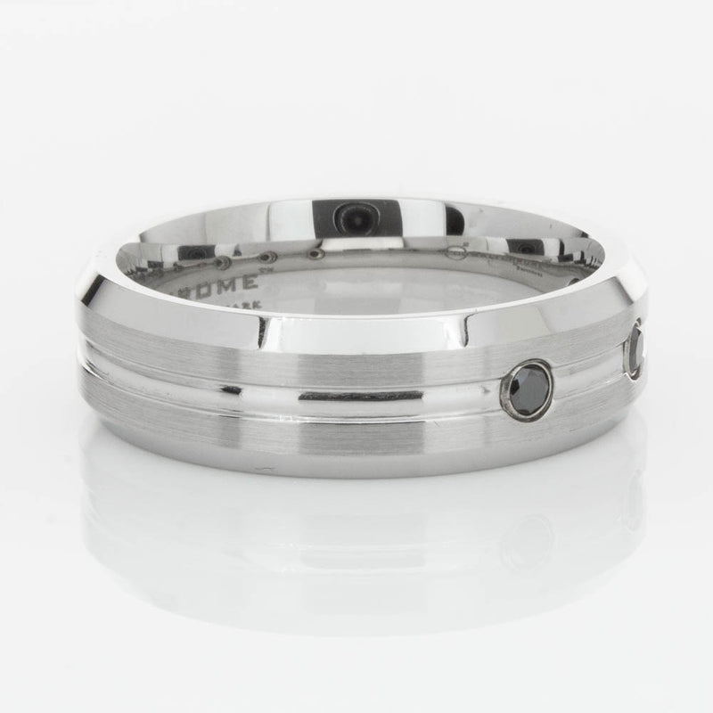 Cobalt Satin-Finish Beveled Edge Black Diamond Set 7.5mm Ring-Ring-Walker & Hall